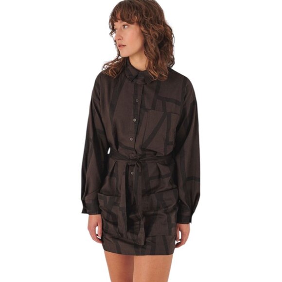NWT SKFK Izua Black Brown Button Front Belted Mini Dress Size 6 Reg. $119 - Picture 2 of 12